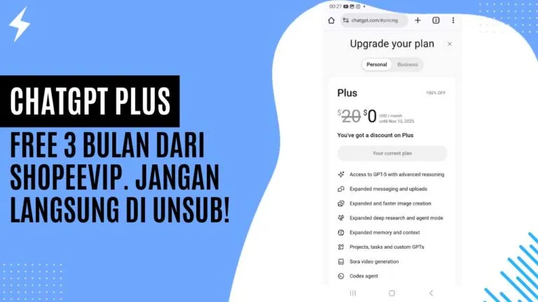 ChatGPT Plus Free 3 Bulan Dari ShopeeVIP. Jangan Langsung di Unsub!
